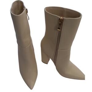 Lulu's Ivory mid-calf faux leather vegan boots block Heel pointed toe W sz 5